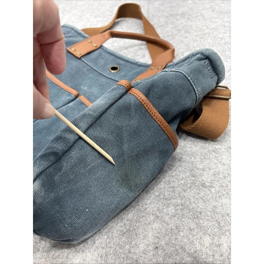 Levenger Bloomsbury Blue Canvas Book Tote Crossbody Bag Leather Trim retro boho